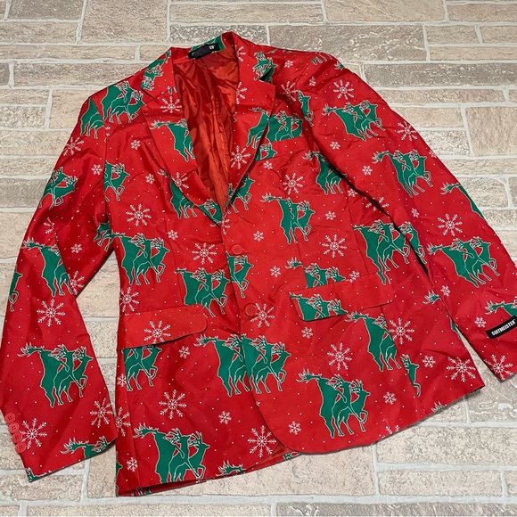 Men’s ugly Christmas inappropriate holiday suit jacket red green deer - Picture 1 of 4